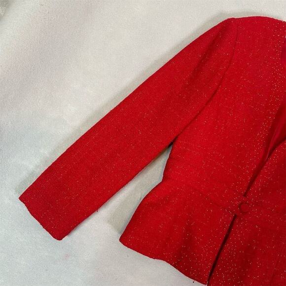 Vintage Adrianna Papell Blazer Jacket Women's Size 14 Red Beaded Holiday Mature - Picture 5 of 14